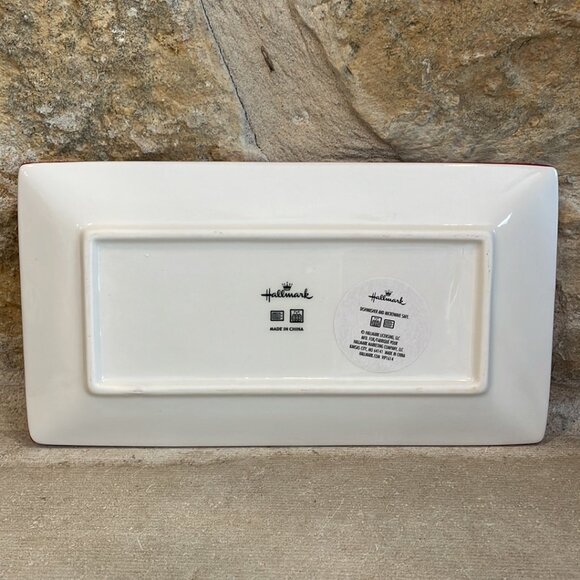 Hallmark Red & White Snowflake Design Rectangular Tray Dish Christmas Holiday - Picture 2 of 5